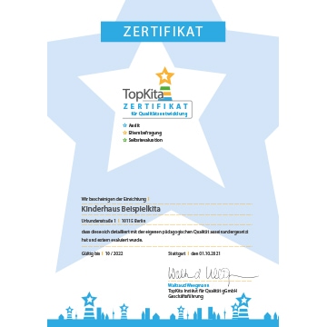 TopKita Zertifikat für Qualitätsentwicklung